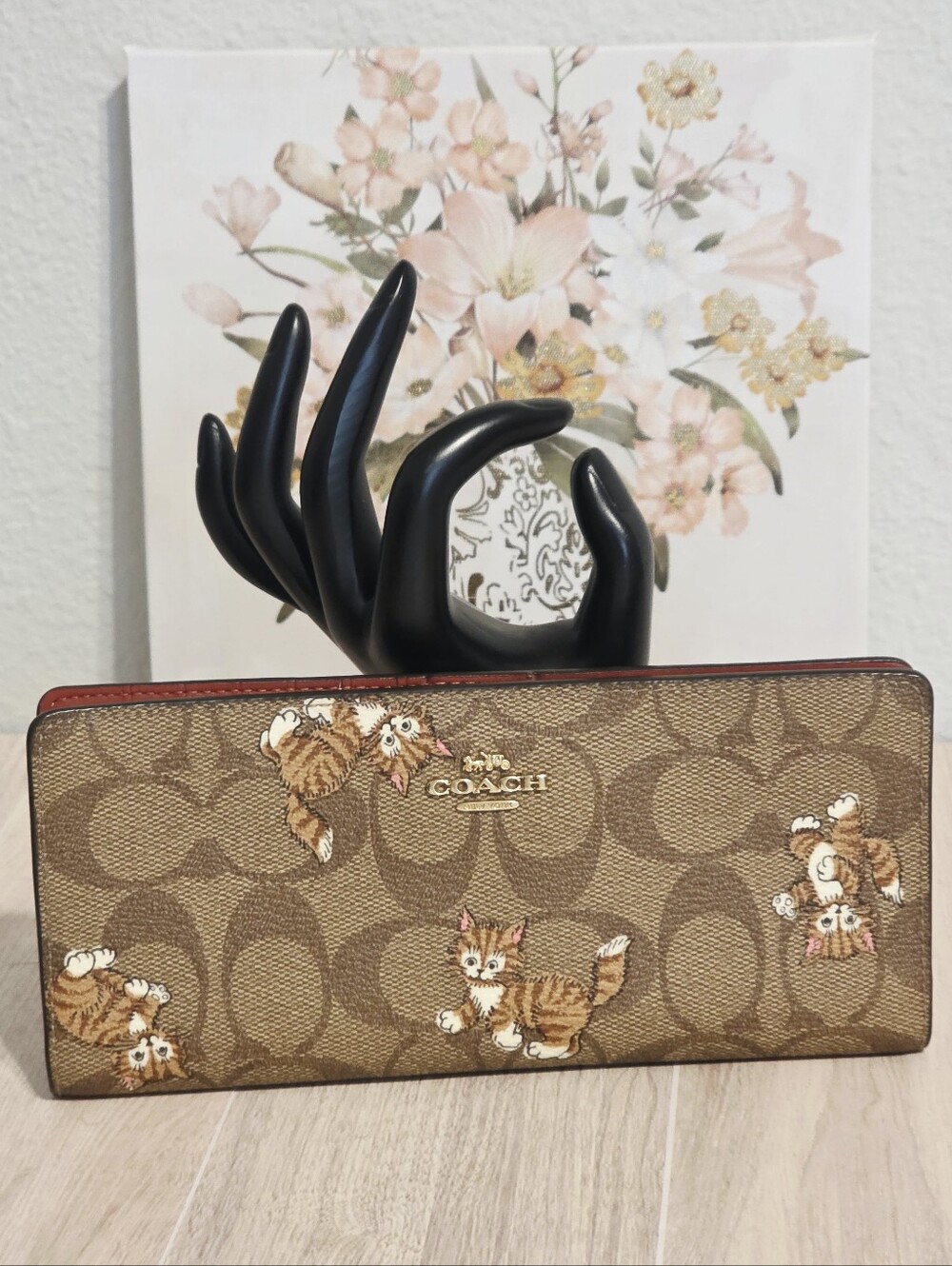 Coach Tabby Cat Kitten Dancing Kitty Long Slim Wallet Cards Bills Coin Sig CC926 - Picture 3 of 12